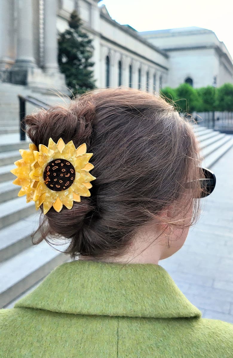 Solar Eclipse Sunflower Claw Clip, Alternate, color, Yellow