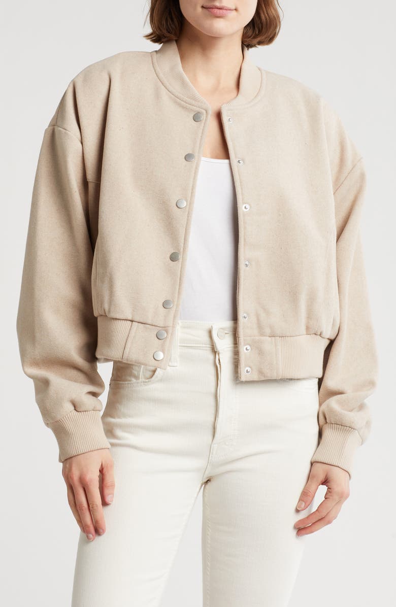 Blu Pepper Crop Bomber Jacket, Main, color, Light Taupe