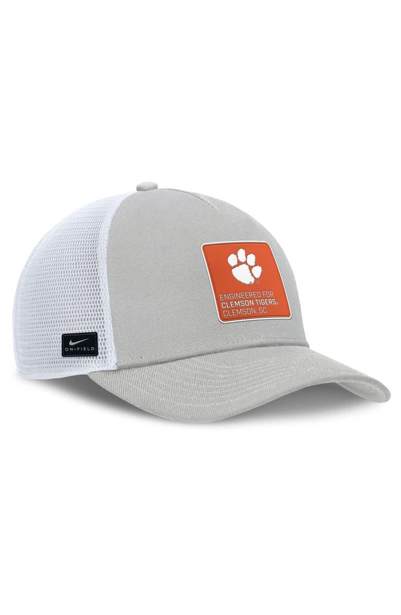 Nike Men's Nike  Gray/White Clemson Tigers 2025 On-Field Rise Engineered Trucker Adjustable Hat, Alternate, color, 