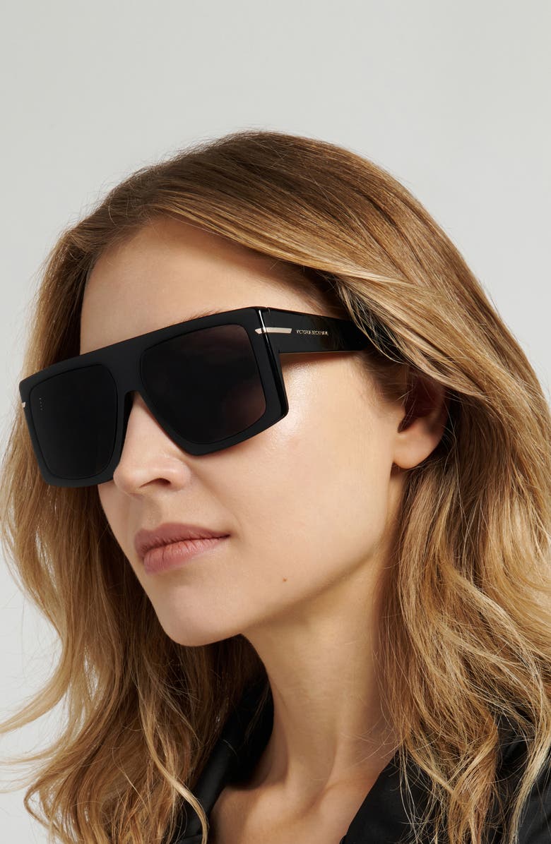 Victoria Beckham 59mm Rectangular Sunglasses, Alternate, color, Black/ Grey