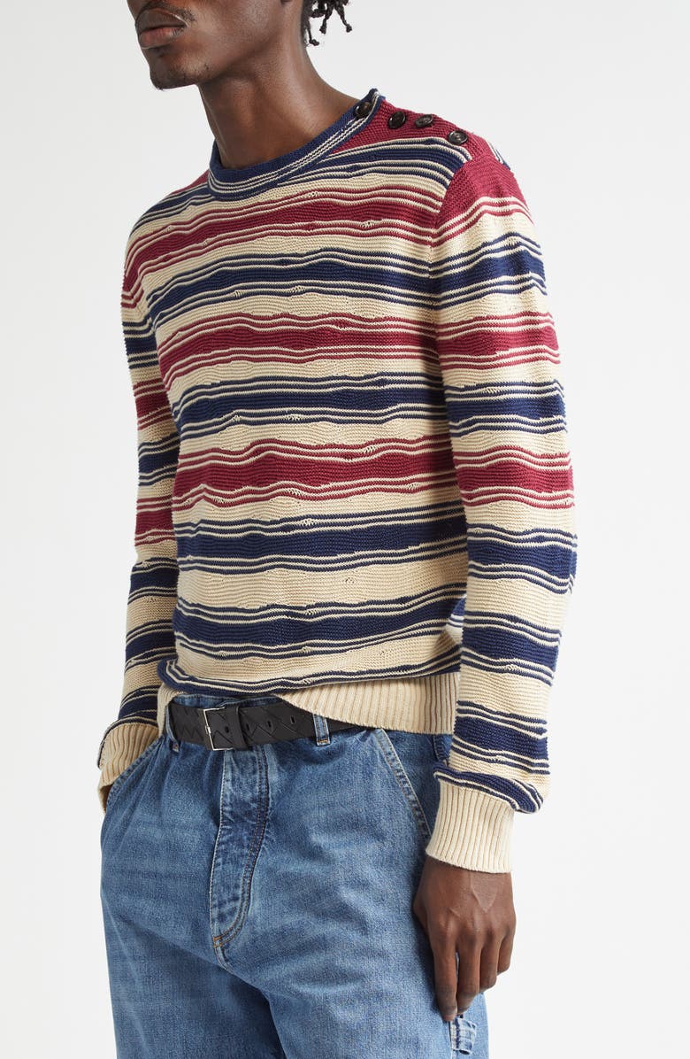 Bottega Veneta Distorted Stripe Linen & Cotton Sweater, Alternate, color, 2962 String/ Navy/ Merlot