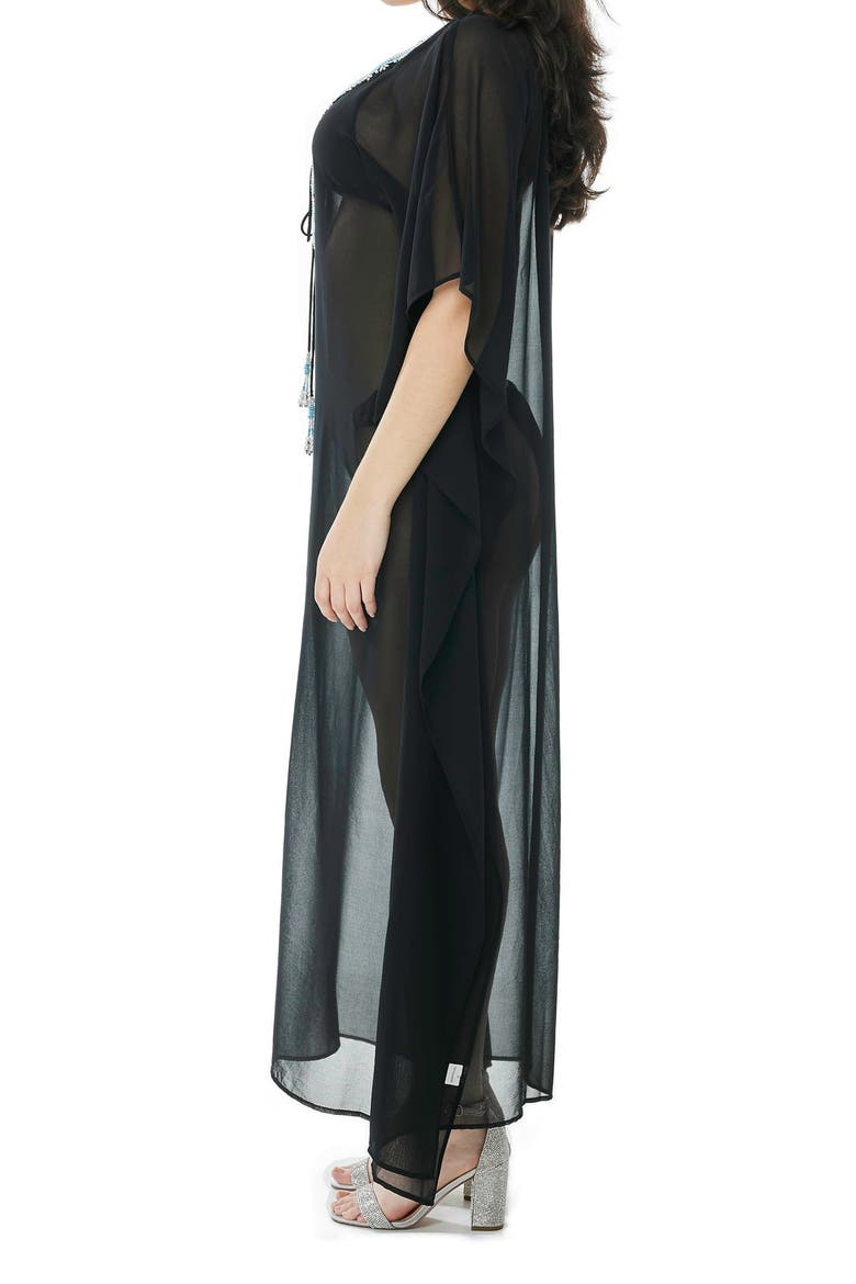 Beaded Mesh Woven Kaftan Coverup, Alternate, color, BLACK