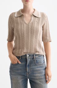Scotch & Soda Collar Pointelle Short Sleeve Sweater
