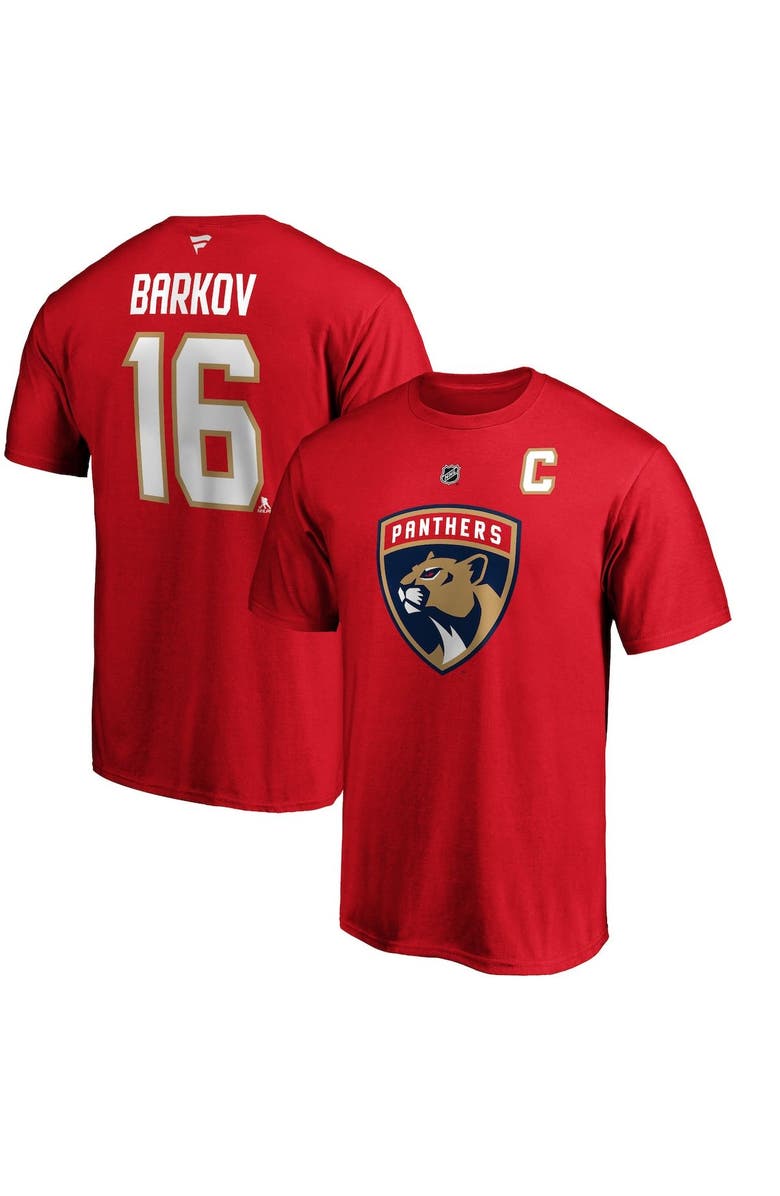 FANATICS Men
s Fanatics Branded Aleksander Barkov Red Florida Panthers Team Authentic Stack Name 
Number T-Shirt, Main, color, Red