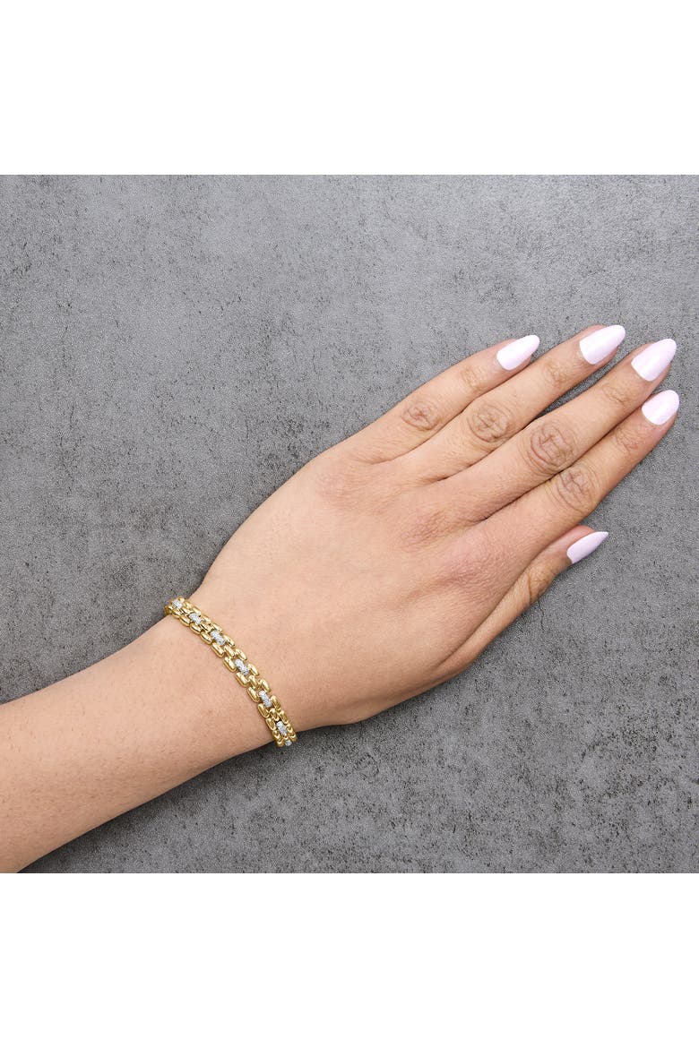 Gold Vermeil Plated Sterling Silver 1/7 Cttw Diamond Panther Link Bracelet, Alternate, color, Silver