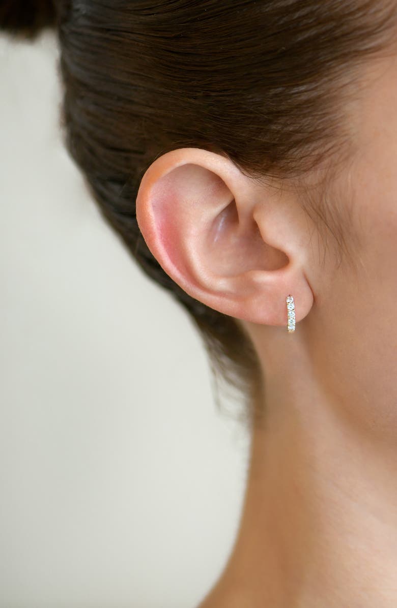 Anzie Mini Classique Diamond Pavé Huggie Hoop Earrings, Alternate, color, 0.3 Ctw Yellow Gold/ Diamond