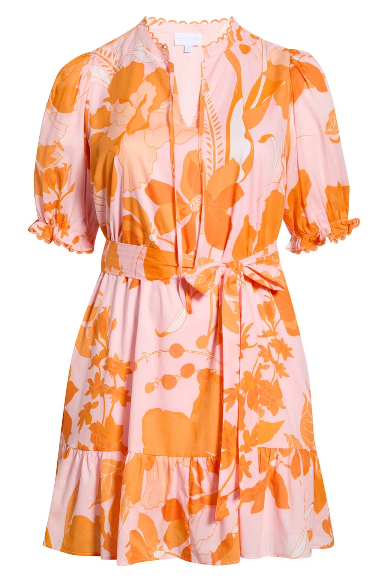 Lenira Floral Negin Split Neck Minidress, Alternate, color, PINK-ORANGE