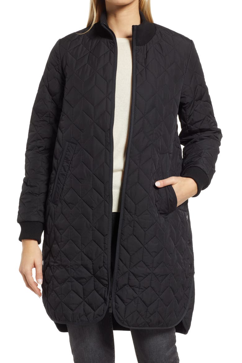 Isle Jacobsen Long Quilted Jacket, Main, color, BLACK/BLACK
