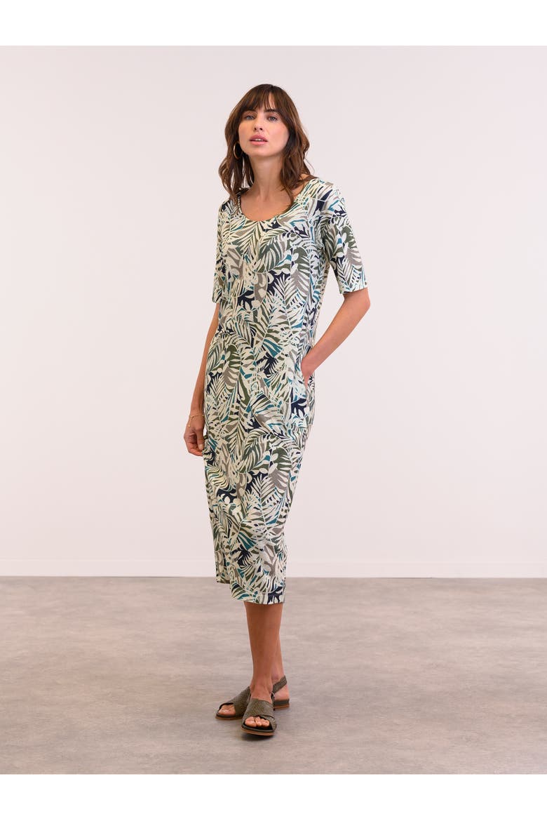 Linen Blend Button Back Midi Dress, Main, color, OATMEAL PALM