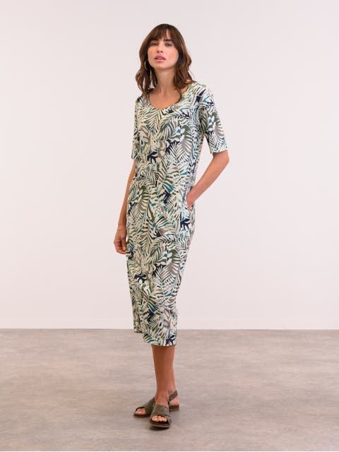 Linen Blend Button Back Midi Dress