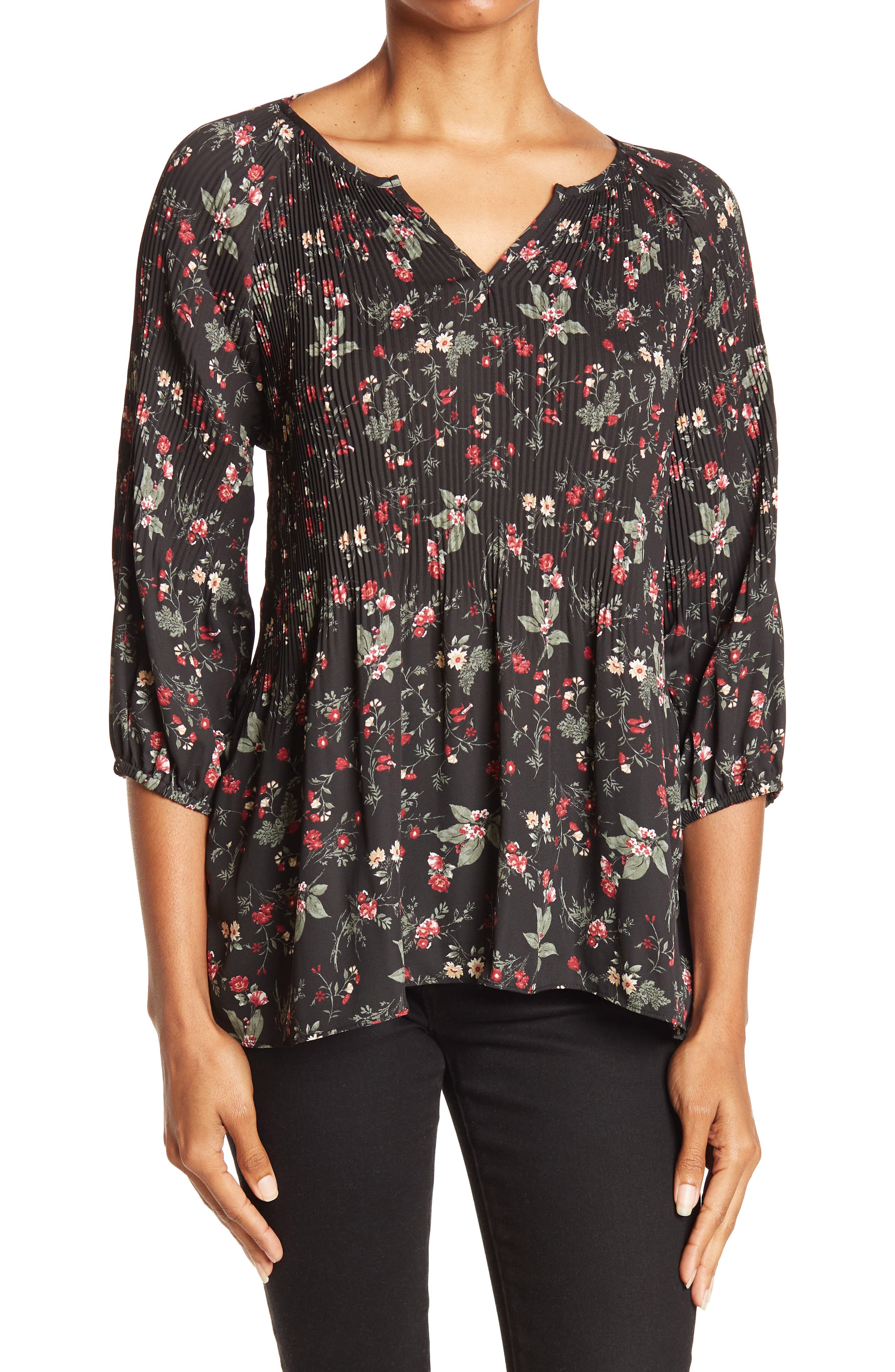 Pleione Split Neck Floral Print Blouse (Women) | Nordstromrack