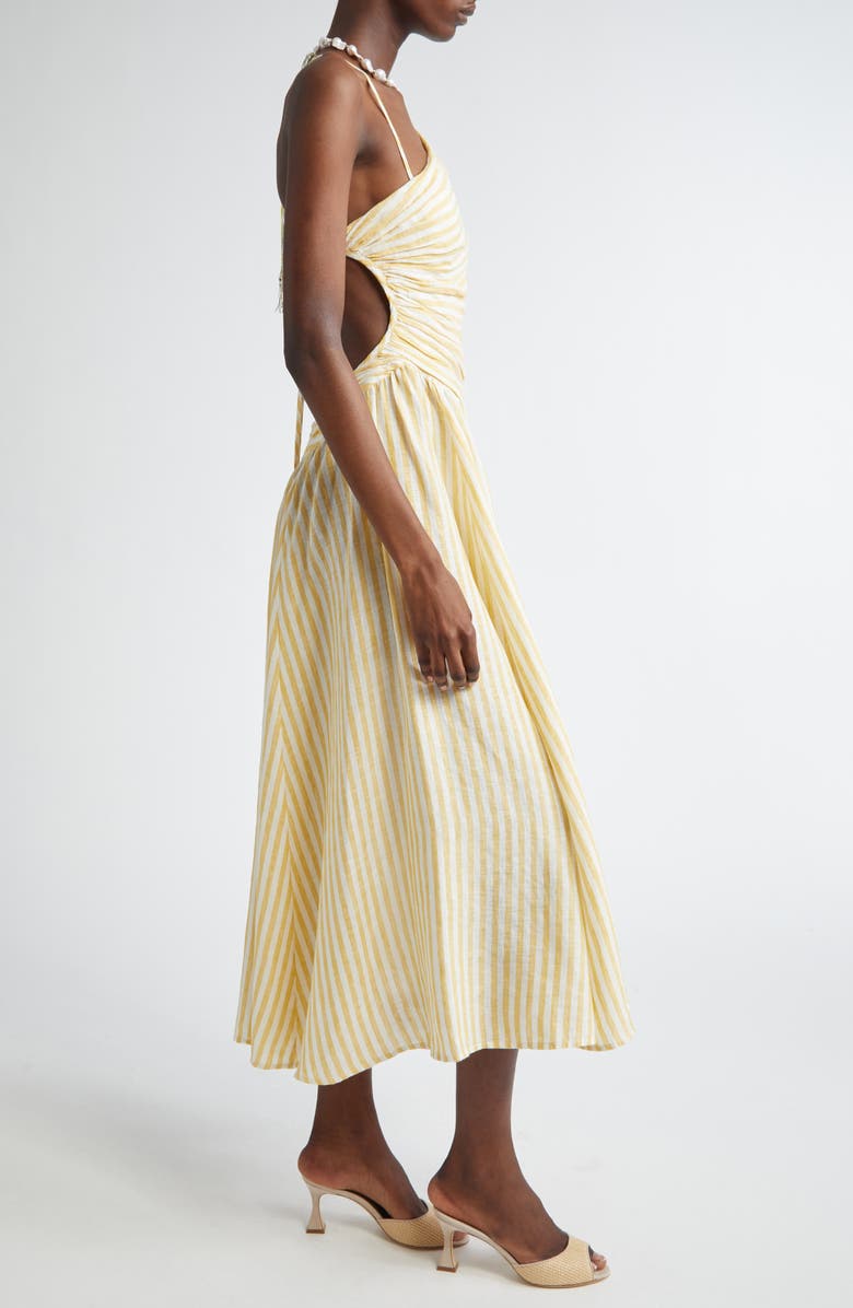 Zimmermann Cascadian Stripe Cutout Asymmetric Linen Dress, Alternate, color, Yellow Stripe
