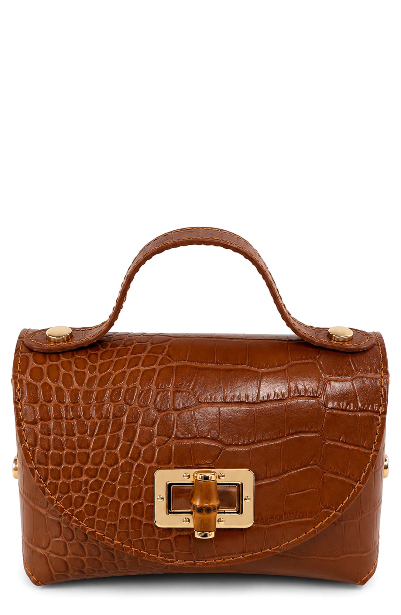 Livia Croc Embossed Leather Top Handle Bag