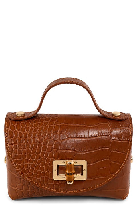 Livia Croc Embossed Leather Top Handle Bag