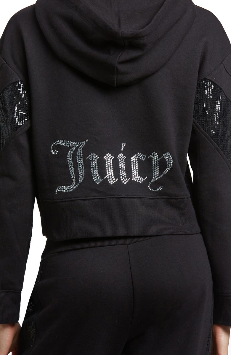 Juicy Couture Crop Cotton Blend Fleece Hoodie, Alternate, color, 