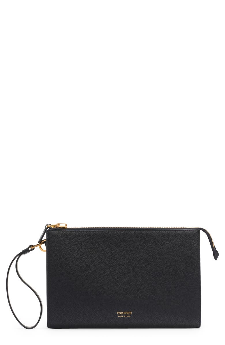 TOM FORD Mini Grained Leather Zip Pouch, Main, color,