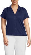 Lands' End Linen Blend Short Sleeve Button Front Polo Top