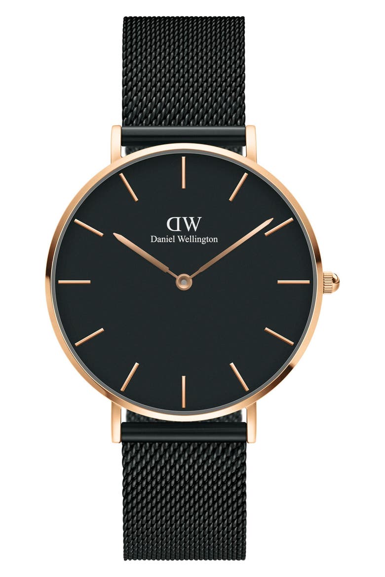 Petite Ashfield Mesh Strap Watch, 36mm, Main, color, ROSE GOLD/BLACK