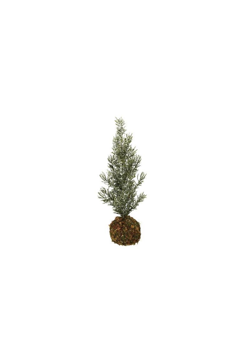 Faux Fir Tree with Moss Ball Base and Ice Finish, Main, color, Green and Natural