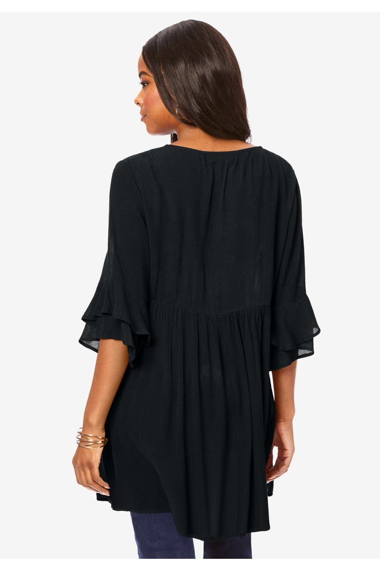 Hand Crinkled Flutter Sleeve Tunic, Alternate, color, DUSTY INDIGO
