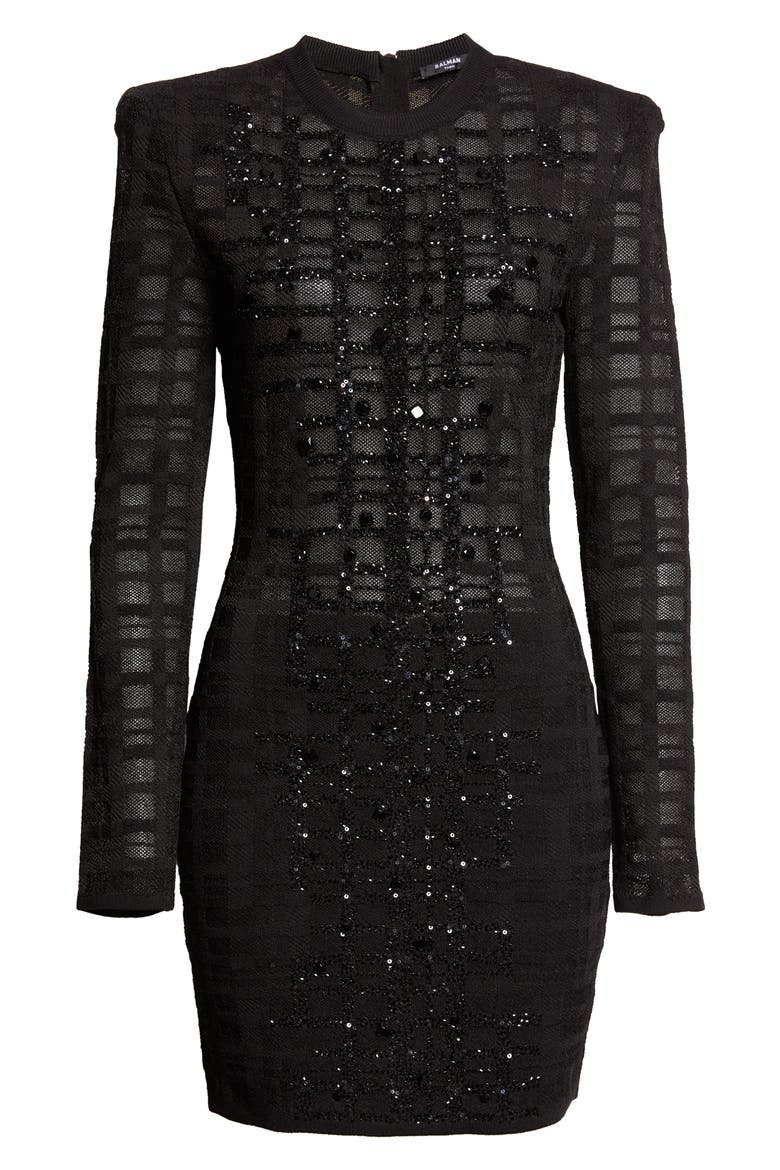 Tartan Tattoo Embellished Long Sleeve Minidress, Alternate, color, 0PA BLACK