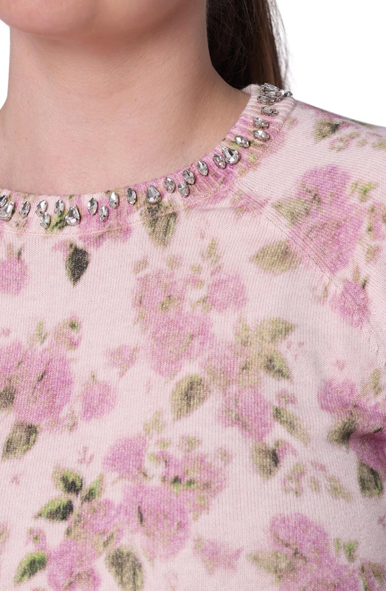 MINNIE ROSE Rhinestone Embellished Crewneck Cotton & Cashmere Sweater, Alternate, color, Lotus Combo