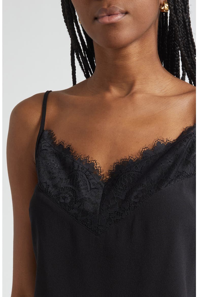 Lace Trim Silk Crepe Camisole, Alternate, color, BLACK