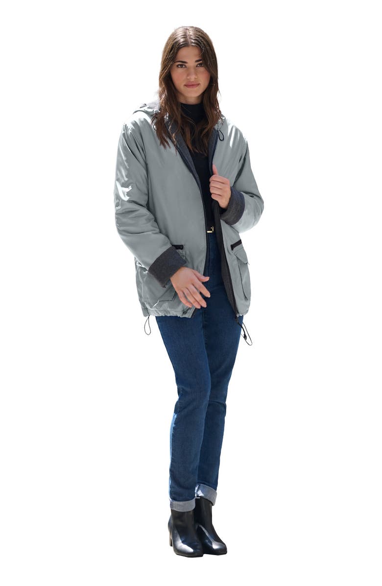 Roaman's Plus Size Hooded Nylon Jacket, Main, color, Gunmetal