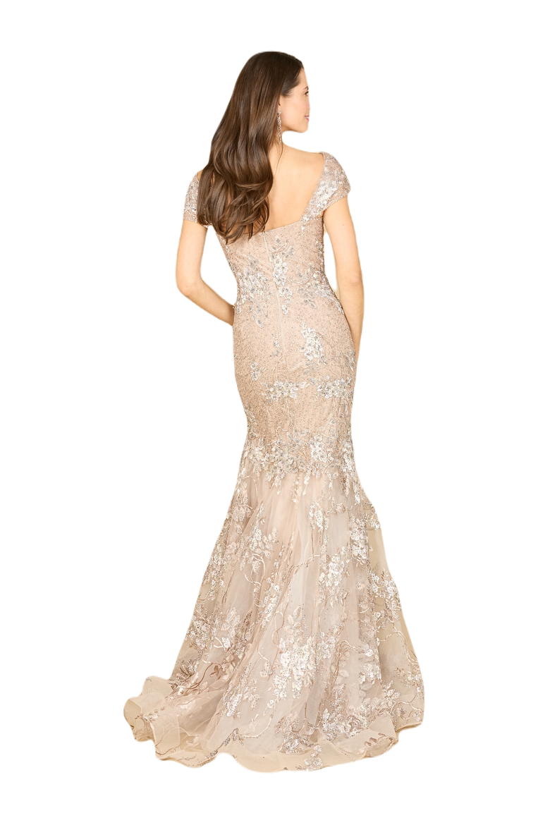Cap Sleeve Mermaid Gown, Alternate, color, Blush