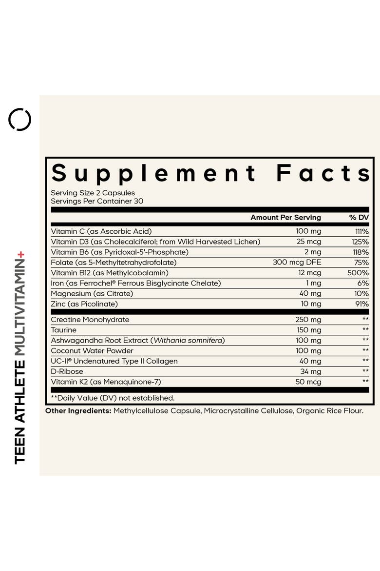 Teen Athlete Multivitamin, Creatine, UC-II Collagen, Iron Supplement, Alternate, color, White