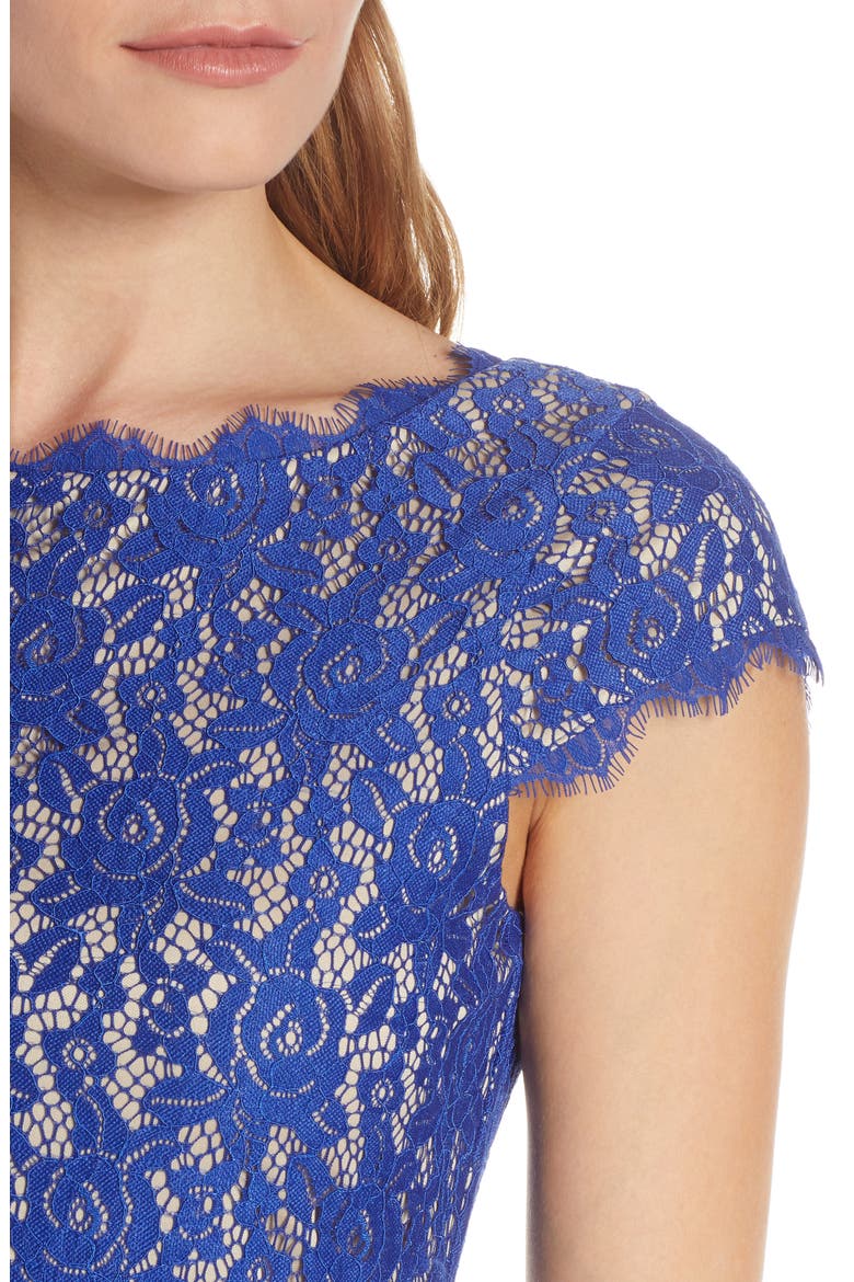 Cap Sleeve Lace Sheath Dress, Alternate, color, COBALT NUDE