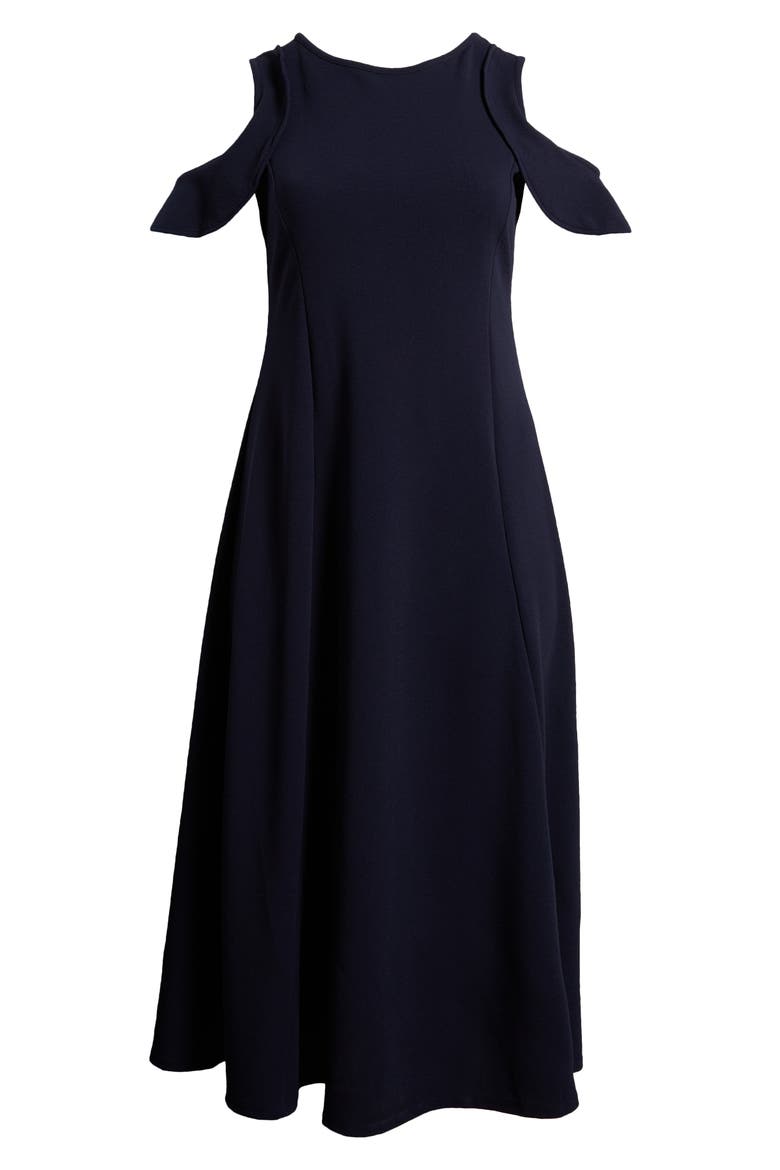 Ruffle Cold Shoulder Maxi Dress, Alternate, color, NAVY