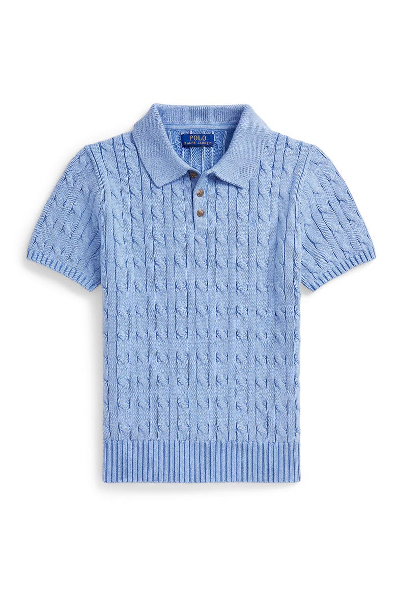Kids' Cabled Cotton Polo Sweater, Main, color, BLUE HEATHER