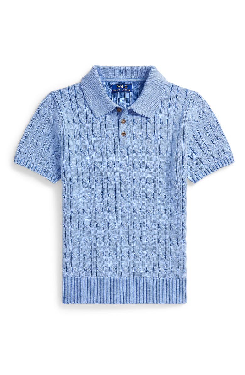 Polo Ralph Lauren Kids' Cabled Cotton Polo Sweater, Main, color, Blue Heather