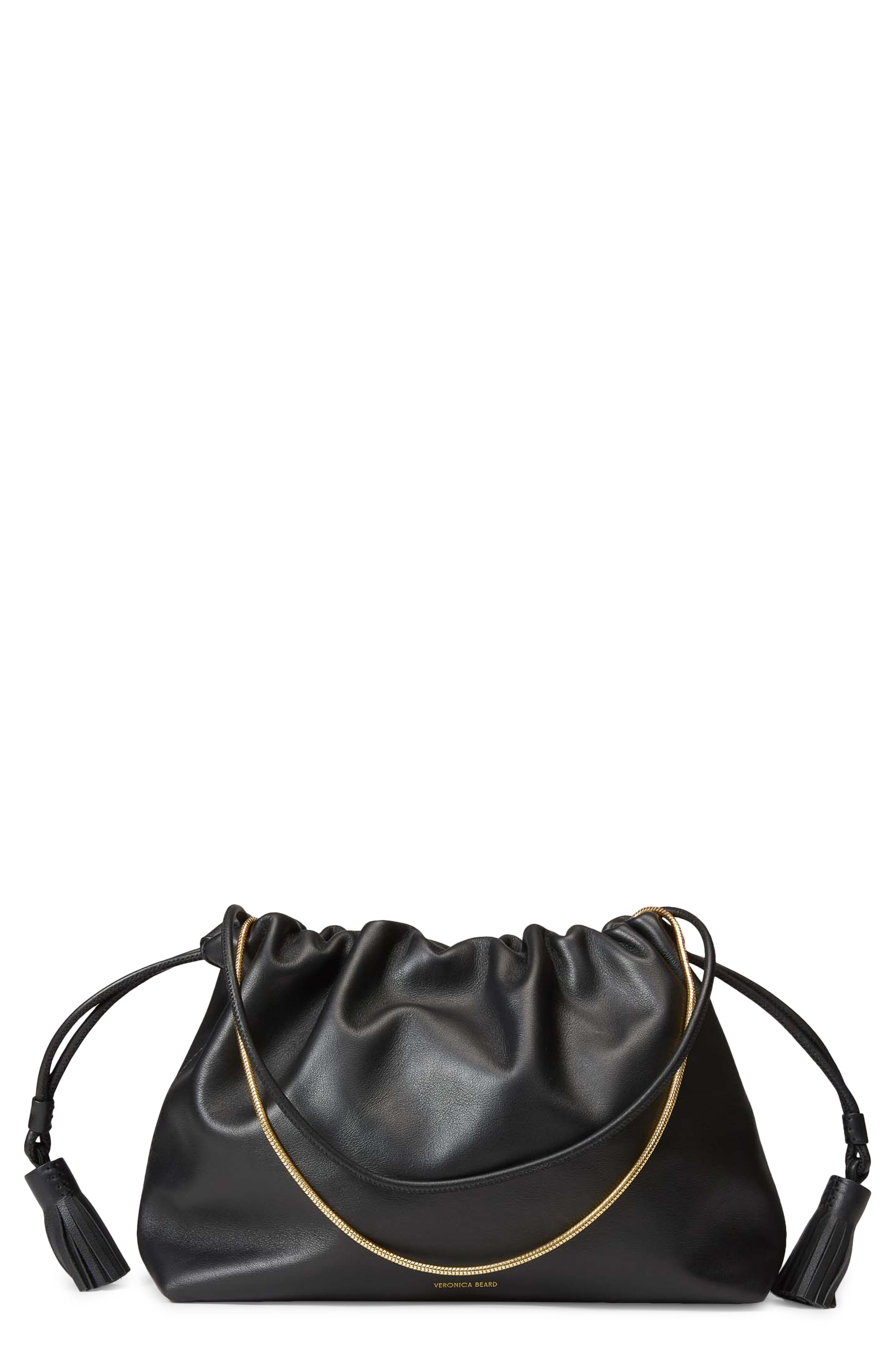 Veronica Beard Stash Leather Drawstring Clutch, Main, color, 