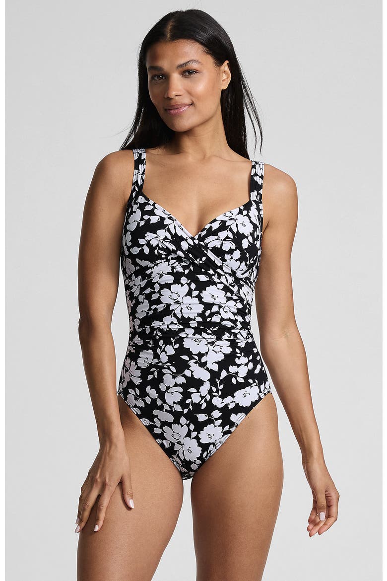 Sweetheart Underwire Wrap One Piece Swimsuit, Main, color, Black Blossom Floral