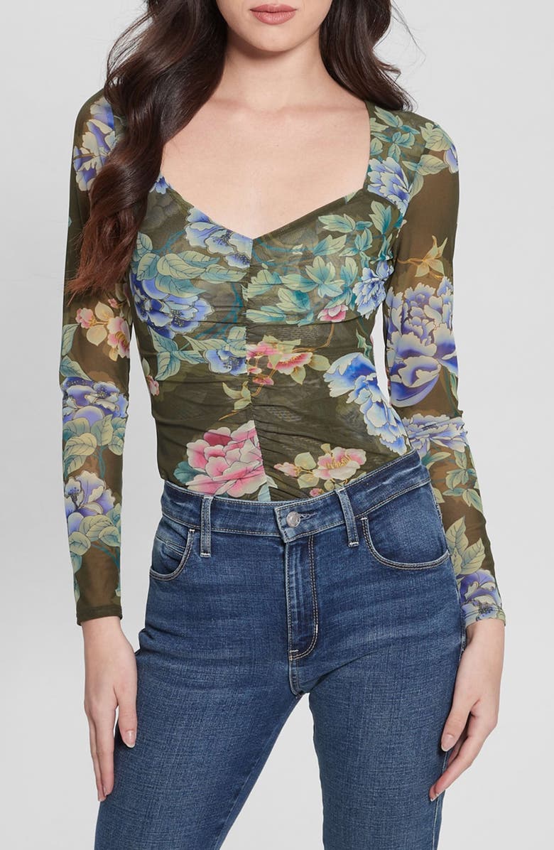 GUESS Reyla Floral Mesh Top, Main, color,