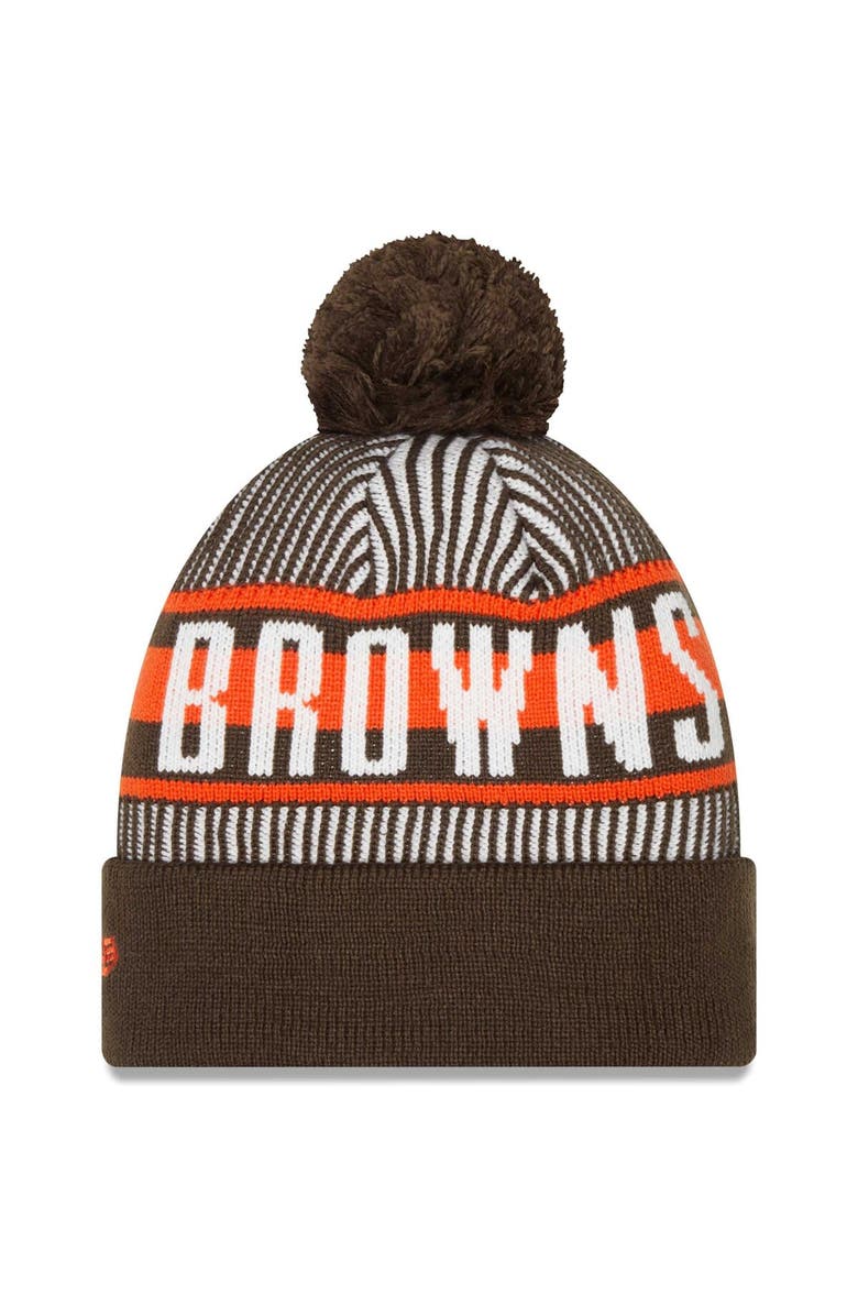 New Era Men's New Era Brown Cleveland Browns Striped Cuffed Knit Hat with Pom, Alternate, color, Brown