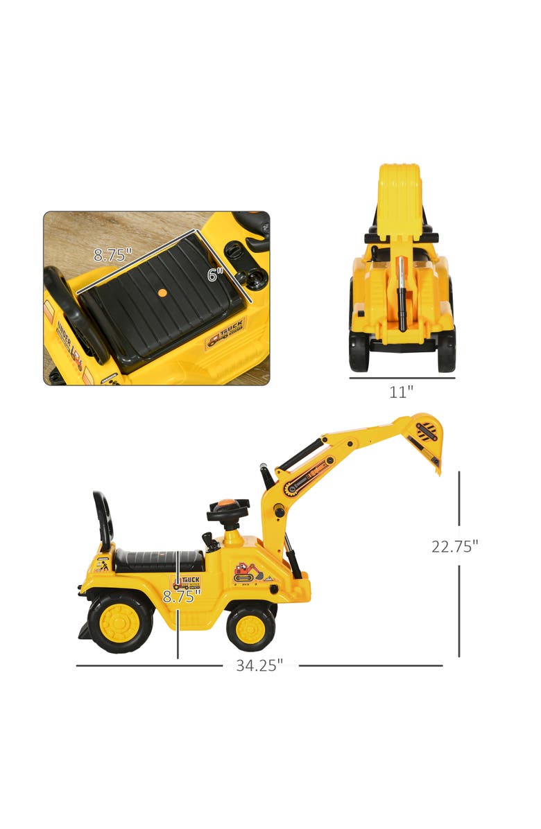 HOMCOM Kids Digger Ride-On with Horn & Storage, Alternate, color, Yellow