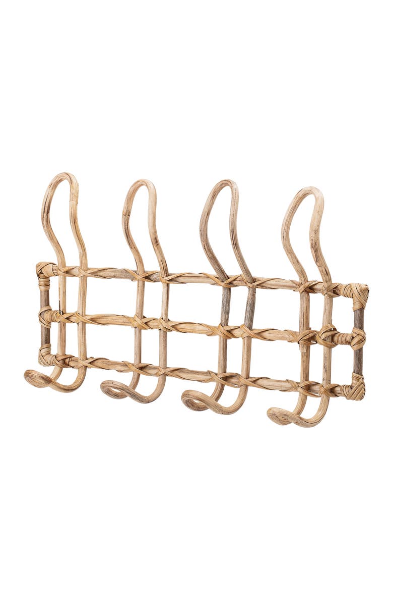 Storied Home Beige Rattan Wall Hanger with 4 Hooks, Main, color, Natural