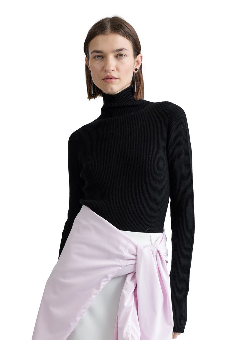 Slim Ribbed Turtleneck, Alternate, color, Black