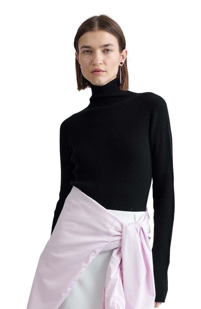 Almina Concept Slim Ribbed Turtleneck, Alternate, color, Black