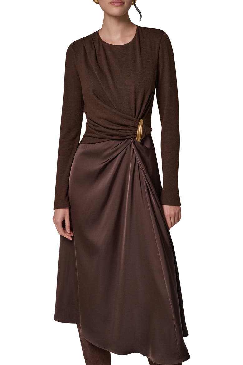 Hardware Waist Long Sleeve Dress, Alternate, color, ESPRESSO