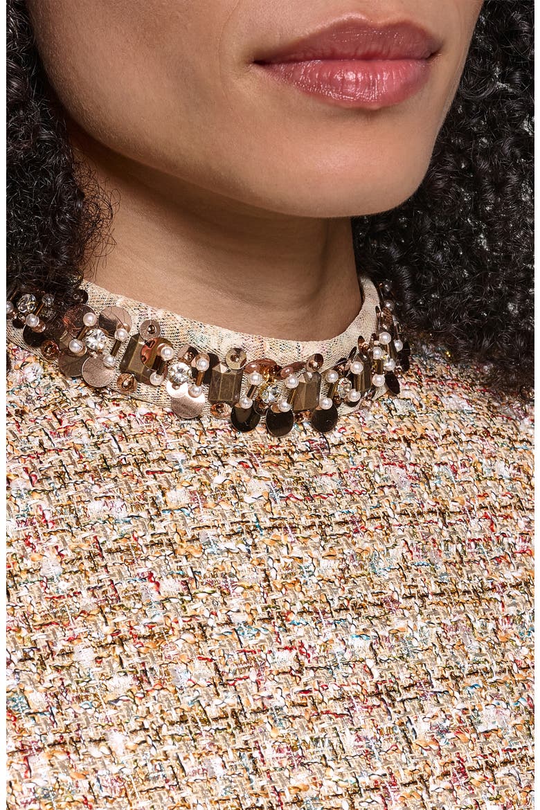 Metallic Tweed Sheath Minidress, Alternate, color, GOLD MULTI