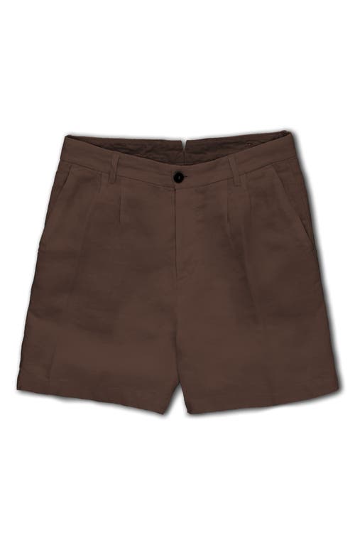Fortela Beachshort Linen Bermuda Pleated Trousers In Brown