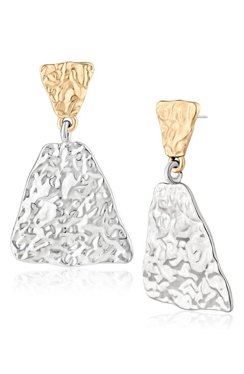Hammered Two-Tone Drop Earrings