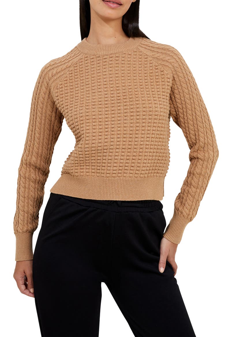 Mozart Mixed Stitch Cotton Sweater, Main, color, CAMEL MELANGE
