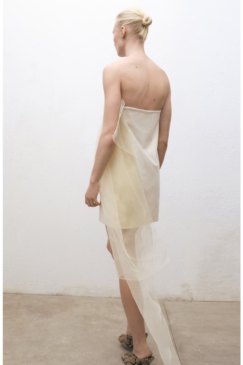 Strapless Mixed Media Chiffon Dress, Alternate, color, ECRU