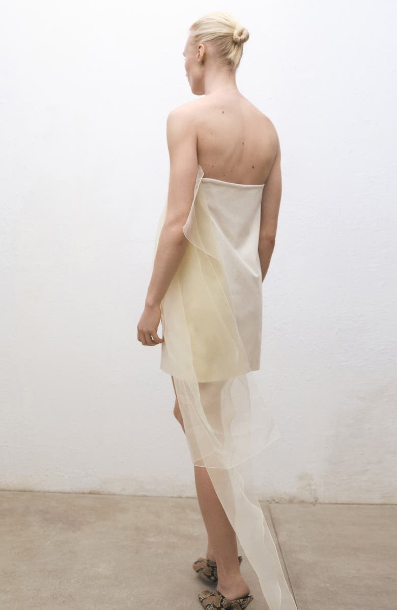 MANGO Strapless Mixed Media Chiffon Dress, Alternate, color, Ecru