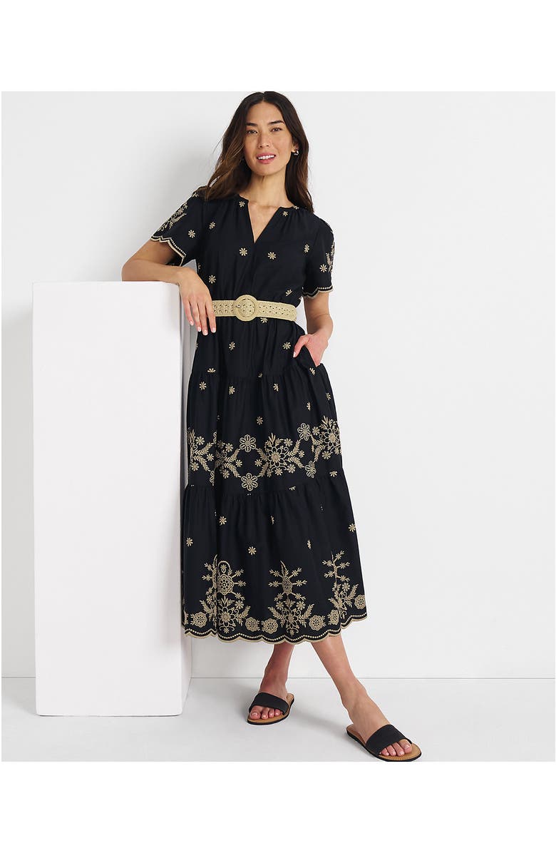 Lands' End Tiered Cotton Poplin Embroidered Maxi Dress, Alternate, color,